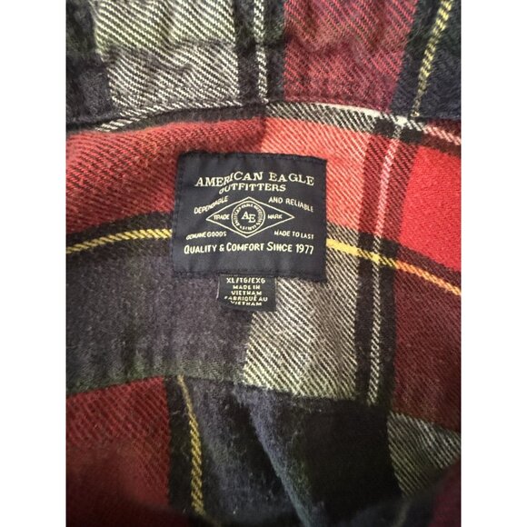American Eagle Outfitters Mens XLT Cotton Red Blue Plaid Flannel Shirt Shacket - Picture 7 of 7